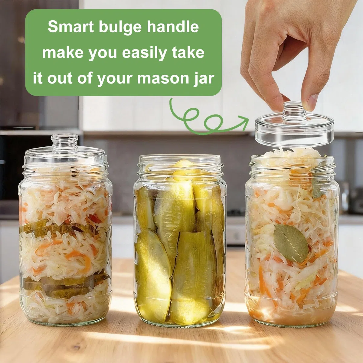 4 Piezas 7cm Fermentation Weights Pesas de Fermentación de Vidrio con Mangos para Hacer Probióticos Naturales, Chucrut, Kimchi, Encurtidos