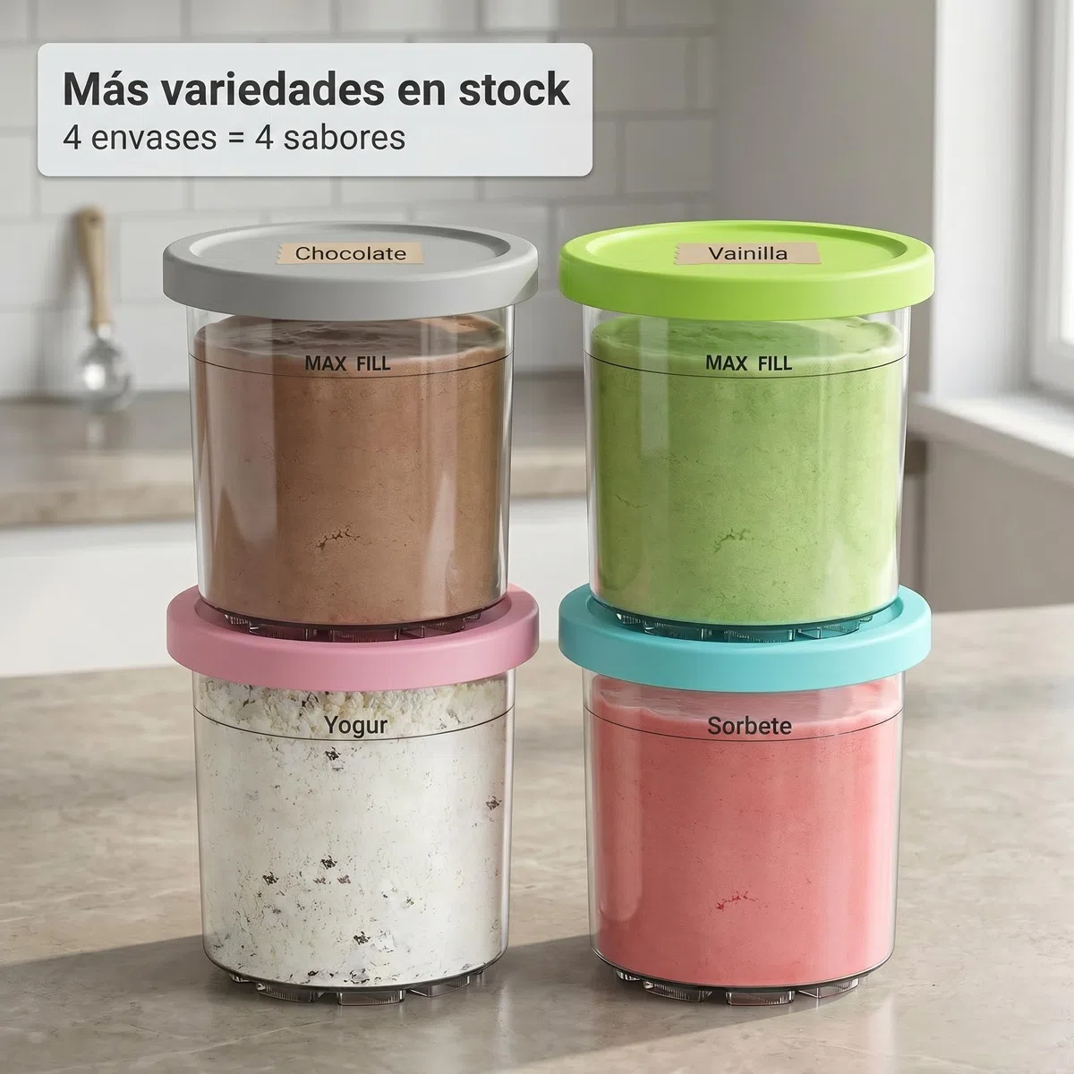 Juego de 4 recipientes de repuesto para Ninja Creami NC301 Serie, 473 ml para hielo con tapas, compatible con NC300 NC299AMZ, sin BPA, accesorio a prueba de fugas para proteínas y helados