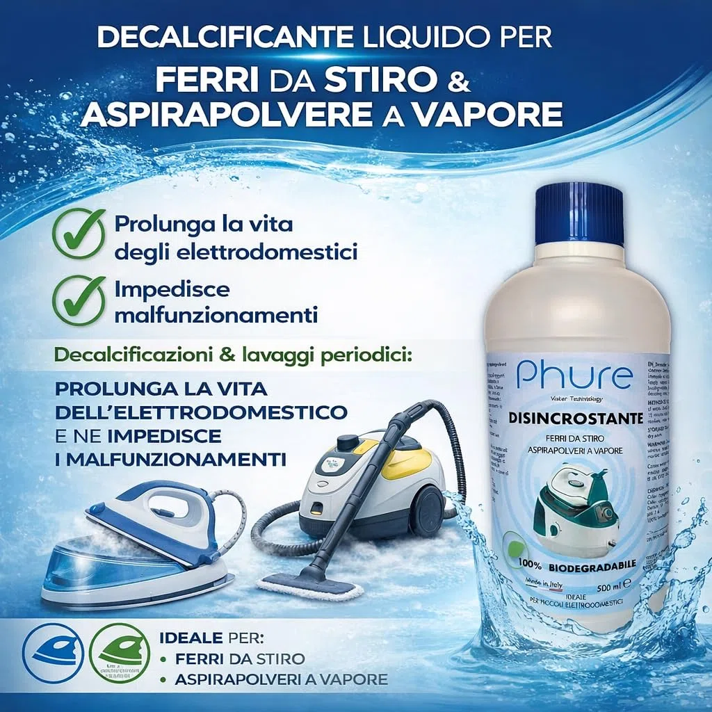 PHURE Bio Decalk - Descalcificador descalcificador concentrado universal para planchas y aspiradoras de vapor, para pequeños electrodomésticos, compatible con todas las marcas, biodegradable, 500 ml