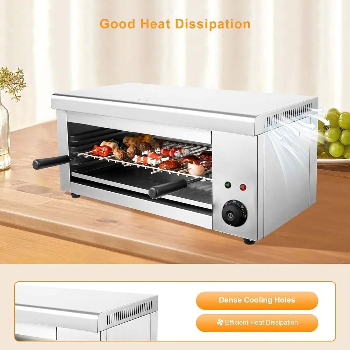Broiler eléctrico comercial de salamandra, 2000 W, temperatura ajustable, 50 ℃-300 ℃, montaje en pared o encimera para uso doméstico y comercial
