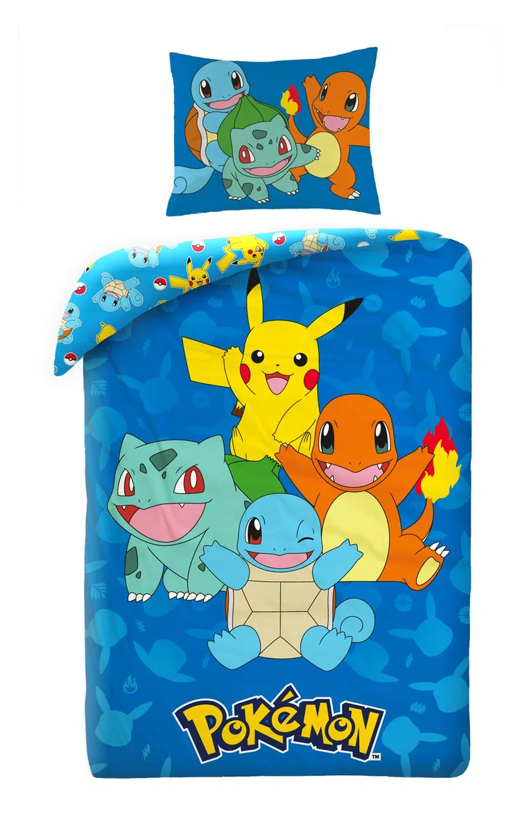Pokémon Pikachu Charmander Squirtle Bulbasaur Funda Nórdica Cama 90 140x200 | Ropa de cama reversible | Microfibra suave secado rápido | Licencia Pokémon | 4-12 años | Regalo | Lavable a máquina