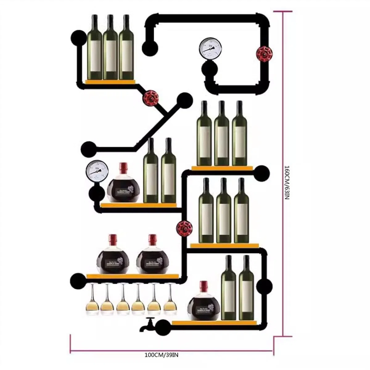 Botellero Enfriador de Vino de Estilo Industrial Creativo, Estante de Vino montado en la Pared for el hogar, Estante de Pared de Tubo de Hierro, decoración Botellero