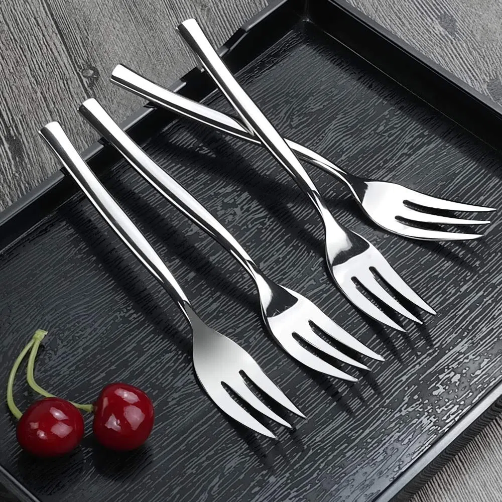 Idomy Tenedores de degustación de acero inoxidable de 3 dientes para aperitivos, 12 piezas