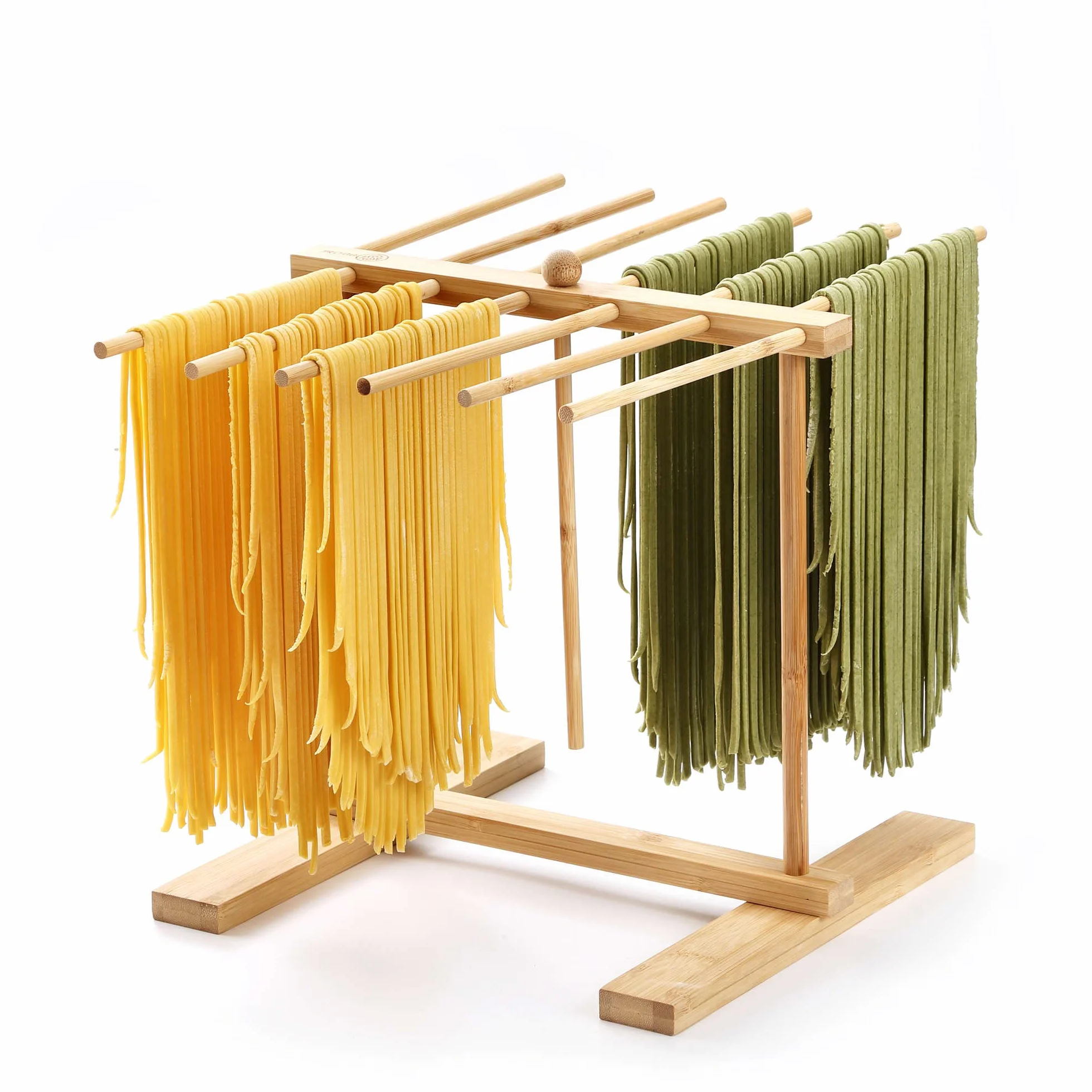 Estante de Secado de Pasta de bambú con Varita de Transferencia y 12 Barras, fácil de transferir para secar Pasta y cocinar, diseño Especial de suspensión para Almacenamiento Grande