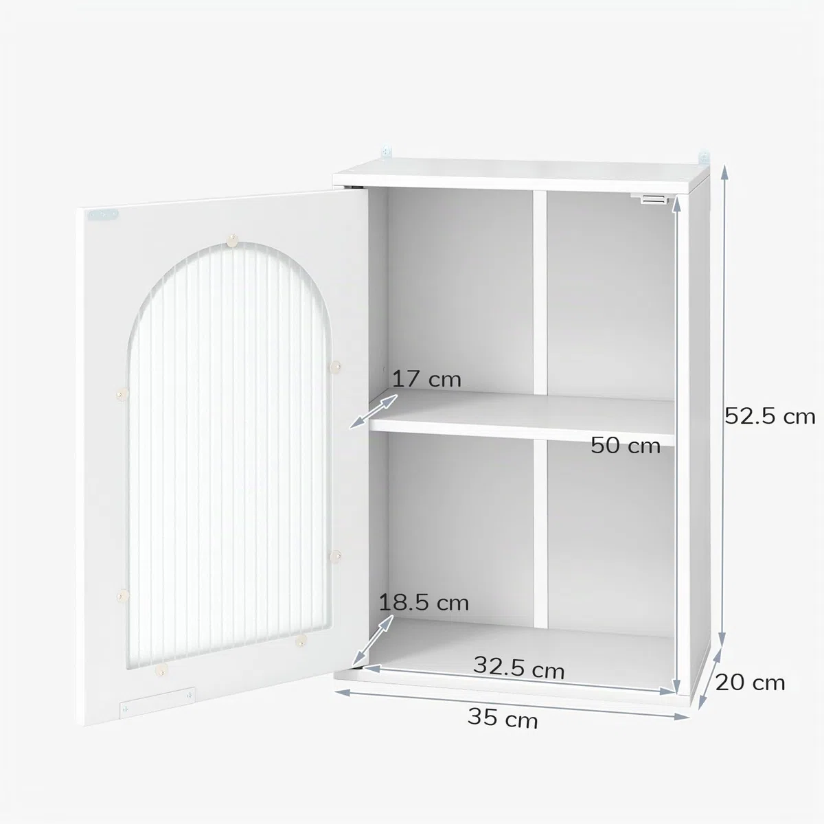 LIFEZEAL Mueble de baño de pared, mueble de cocina de pared, mueble colgante con puerta de cristal, estante ajustable, armario, armario, blanco, salvasapcio, moderno, de madera, 35 x 20 x 52,5 cm