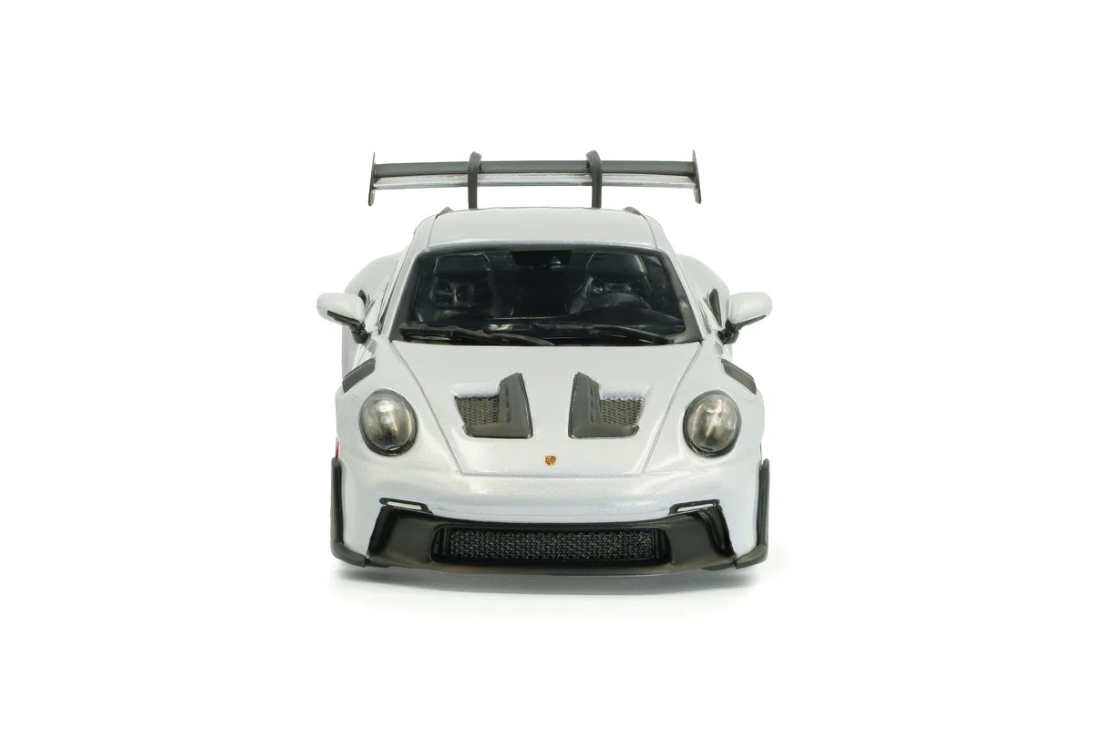 Solido Porsche 911 992 GT3 RS 2023 - Modelo de Auto a Escala 1:43, Moderno Coche de Carreras 911 con Gran alerón Trasero, aerodinámica Detallada y Llantas Deportivas, Blanco con Acentos Rojos