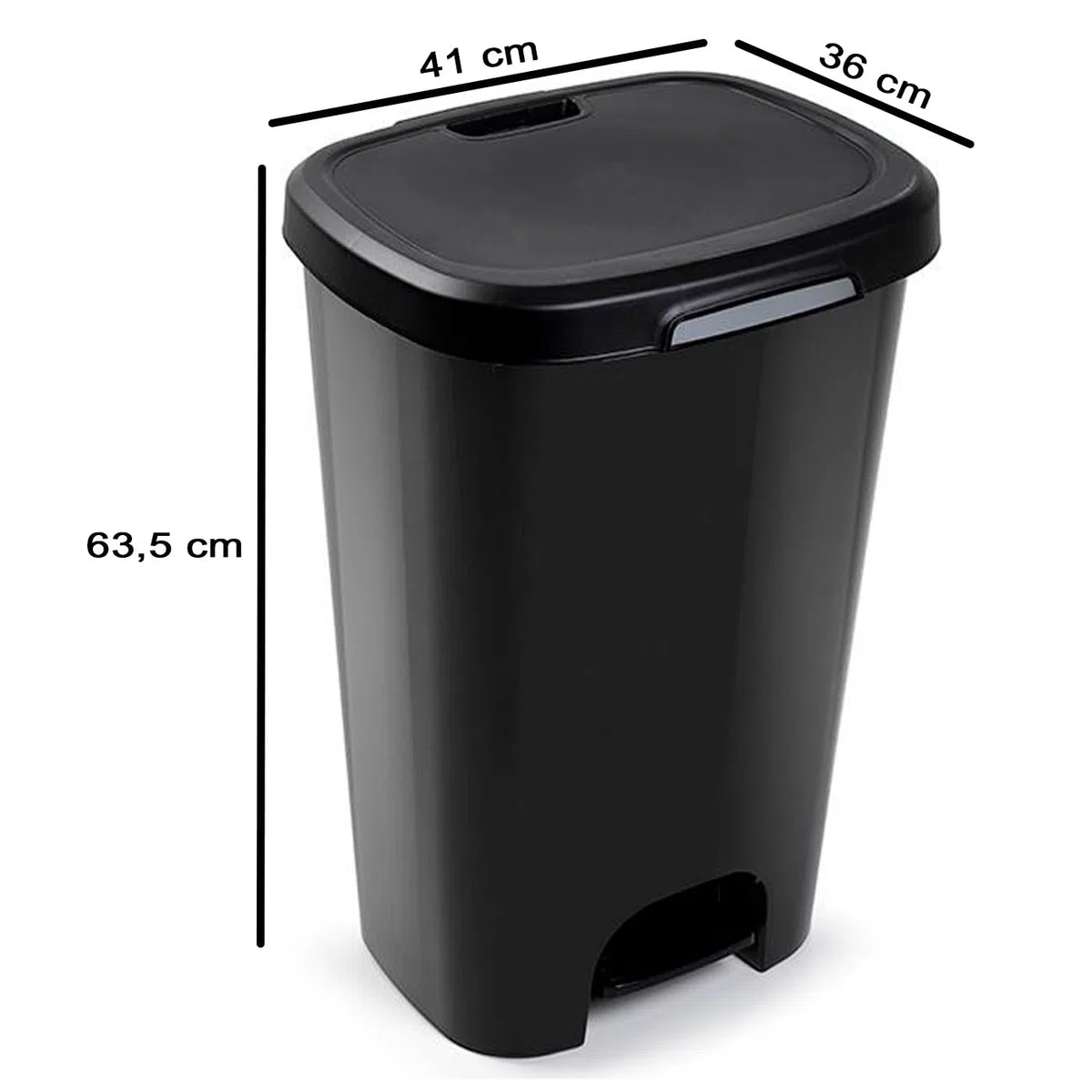Acan Tradineur - Cubo de basura con pedal, plástico, contenedor residuos, papelera, reciclaje, fácil vaciado, fabricado en España (Negro - 50 litros - 63,5 x 41 x 36 cm)