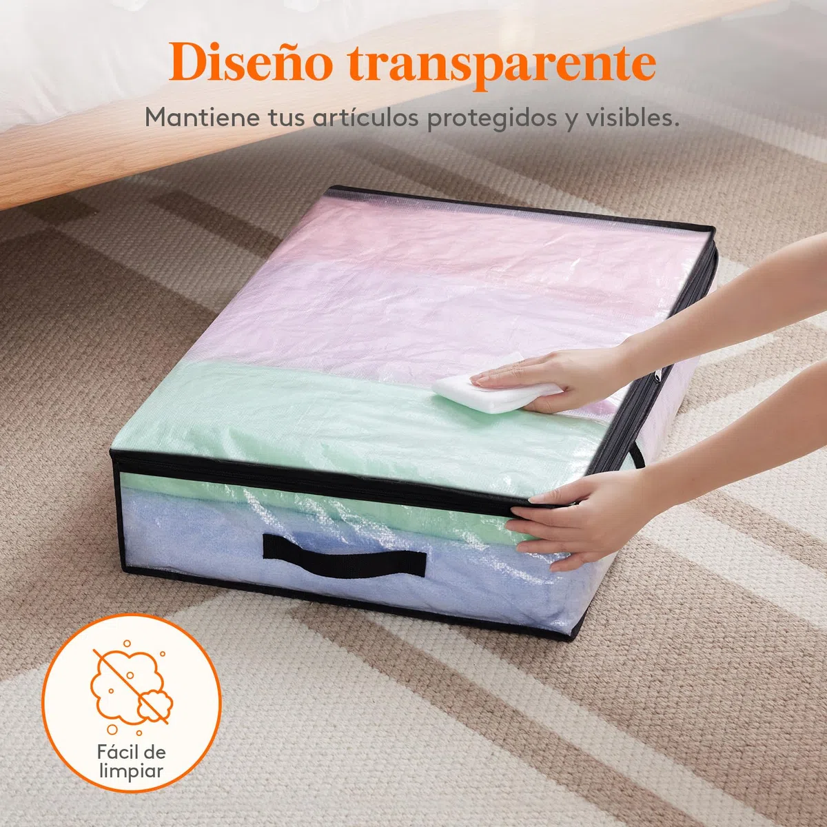 Lifewit Bolsas Almacenaje Ropa Transparentes 60L, Bolsas Debajo de la Cama con Asas, Cajas Almacenaje Plegable de PP, Organizador Armario Para Mantas, Juguetes, 4 Piezas