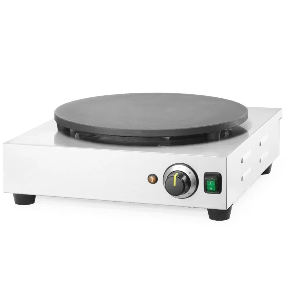 MBH - Crepera profesional eléctrica de acero inoxidable para hostelería. Máquina de crepes industrial con placa de hierro fundido de Ø 40 cm.