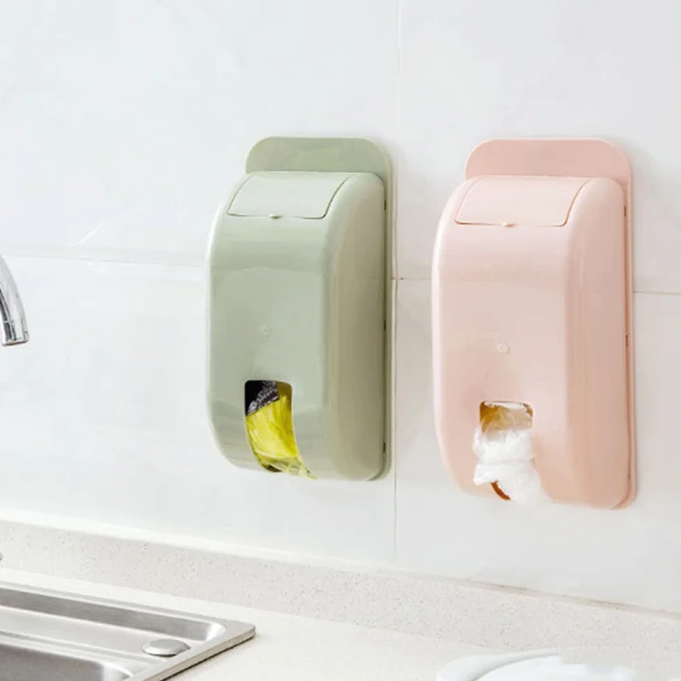 Soporte para bolsa de transporte, autoadhesivo para montaje en pared, dispensador de bolsa, soporte para cubo de basura, dispensador de bolsas de basura para cocina, hogar, baño (verde + rosa)