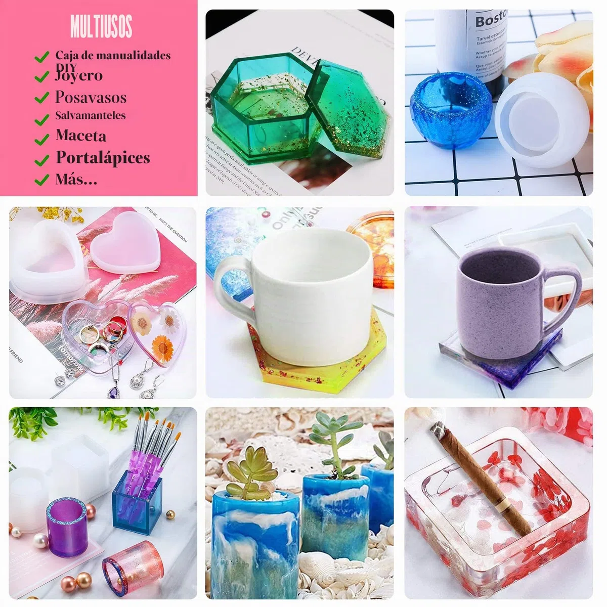 JOYBOY Molde Silicona Resina,120pcs Moldes de Resina Epoxi,Kit de Molde con Accesorios,Redondo,Esfera,Cubos,Diamante para Manualidades Joyería DIY etc