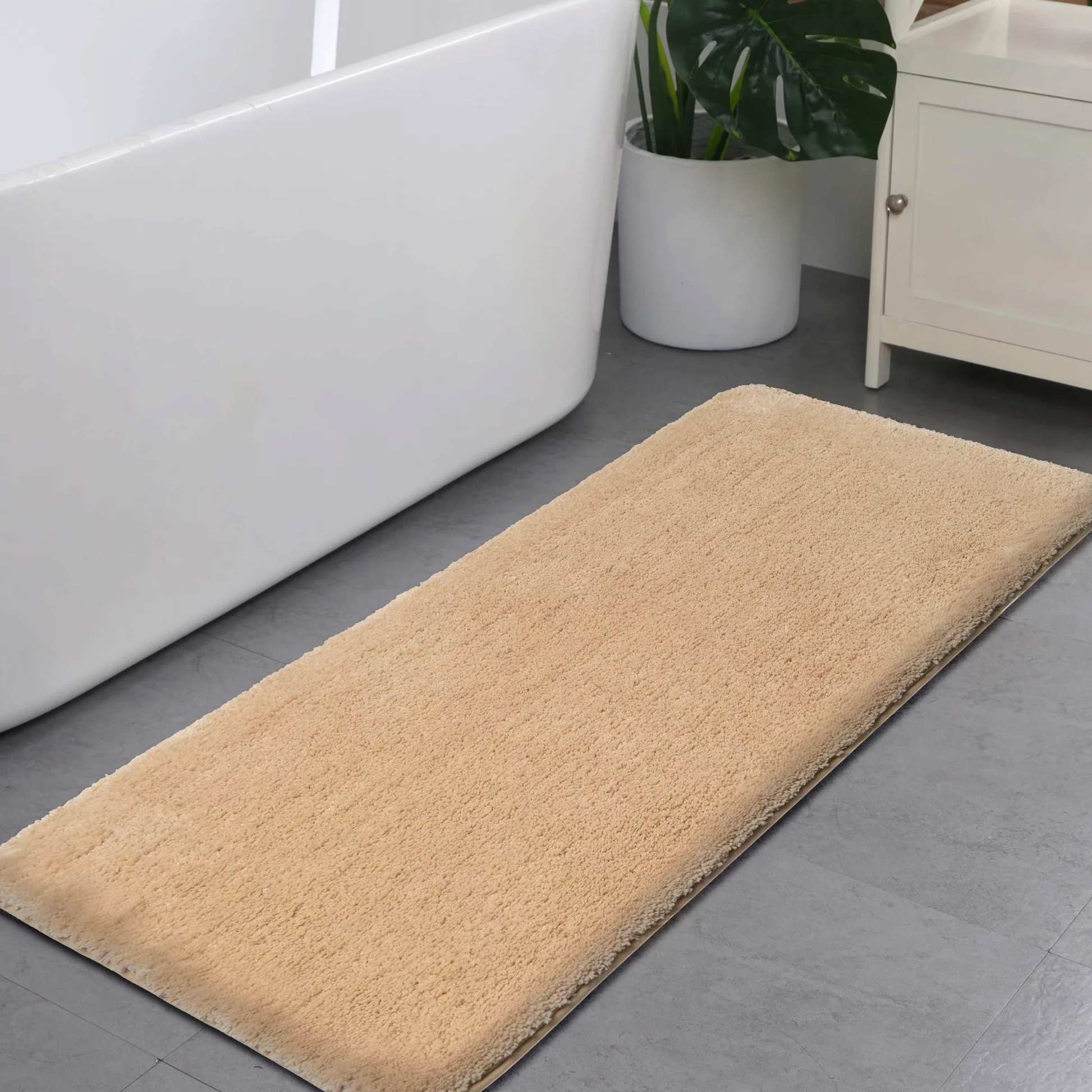 Alfombrilla de baño 120 cm x 70 cm, antideslizante, lavable a máquina, antideslizante, suave, absorbente, de microfibra, color crema y beige
