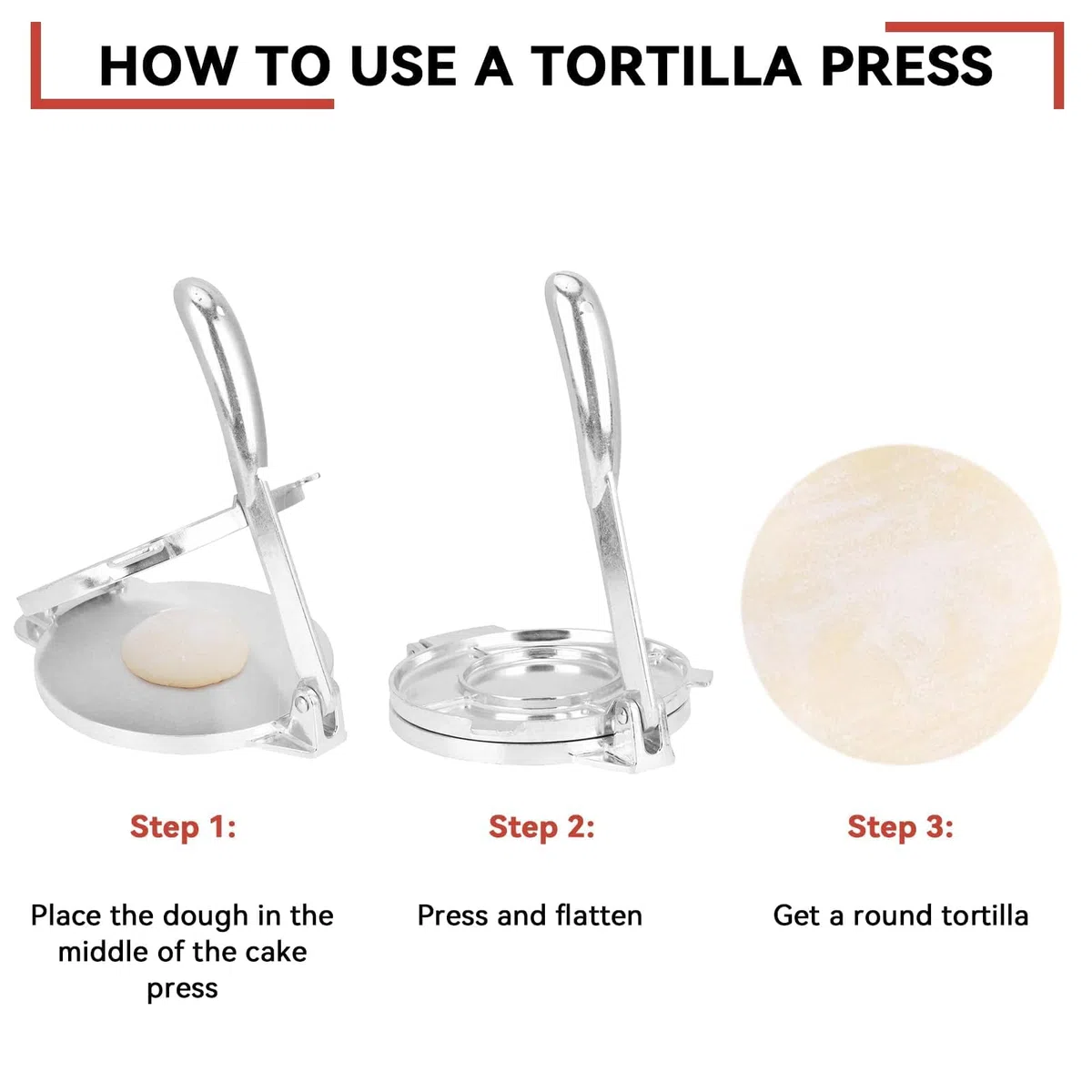Prensa de tortilla de hierro fundido, aleación de aluminio Tortilla Maker harina Tortilla Pizza Making Machine para cocina 22 * 16CM