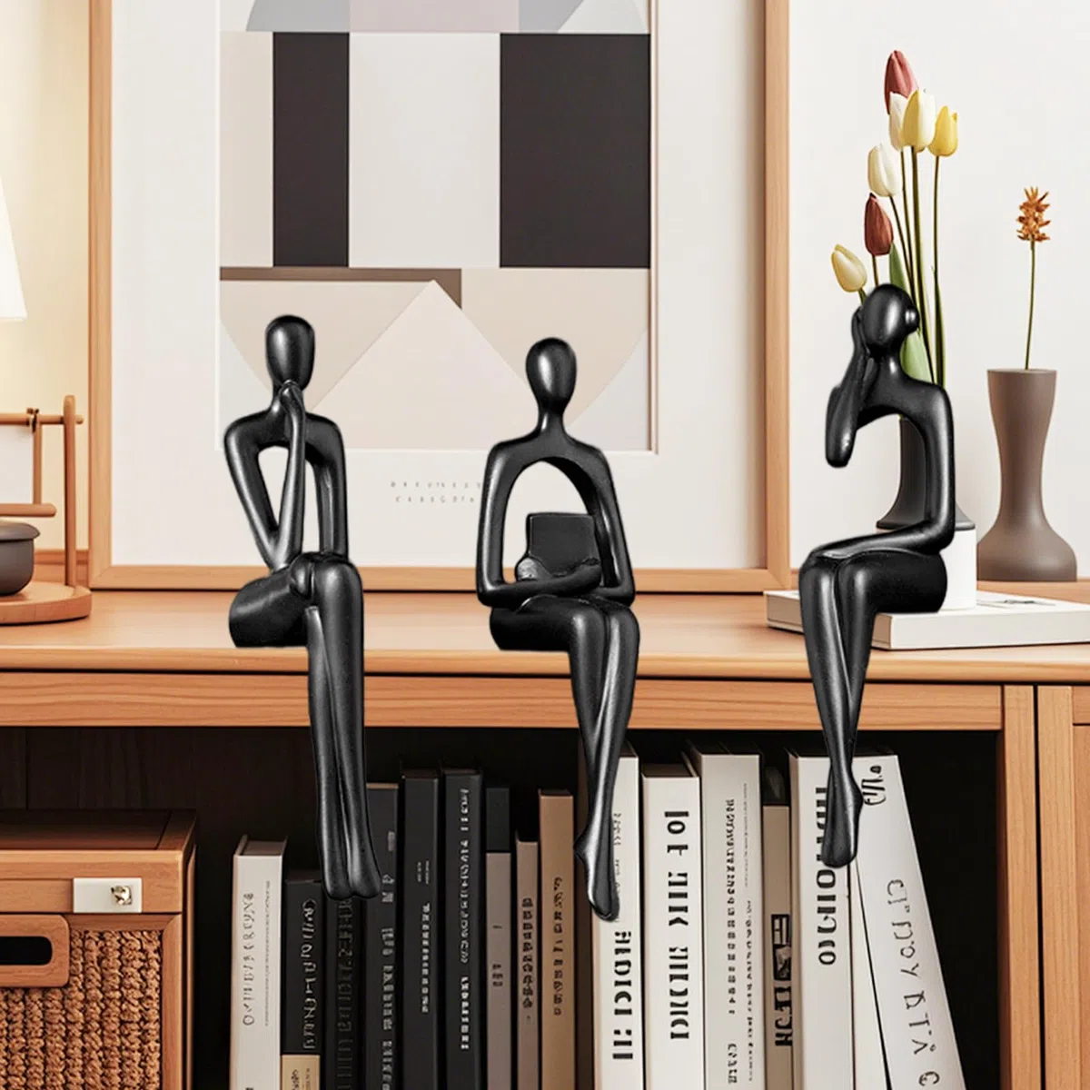 Negro Estatuas De Pensador, 3PCS Escultura De Pensador Figuras Decorativas De Arte Abstracto Estatuas Decoración Versátil Esculturas De Resina Modernas De Estar Oficina Estantería Dormitorio