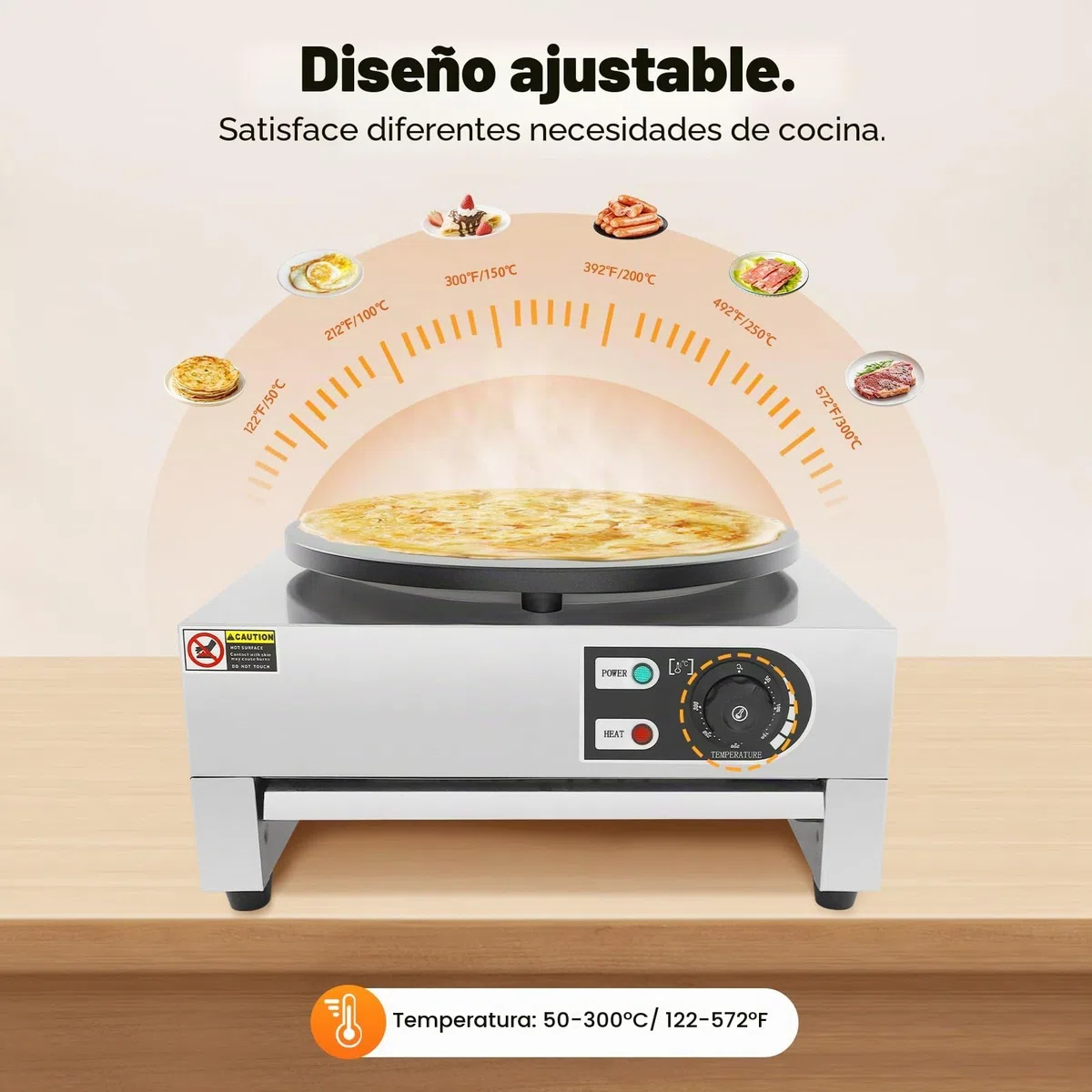 Máquina eléctrica para crepes, 3000 W, profesional, antiadherente, con esparcidor de madera, sartén eléctrica para crepes para cocinas, restaurantes, cantinas, temperatura 50-300 ℃