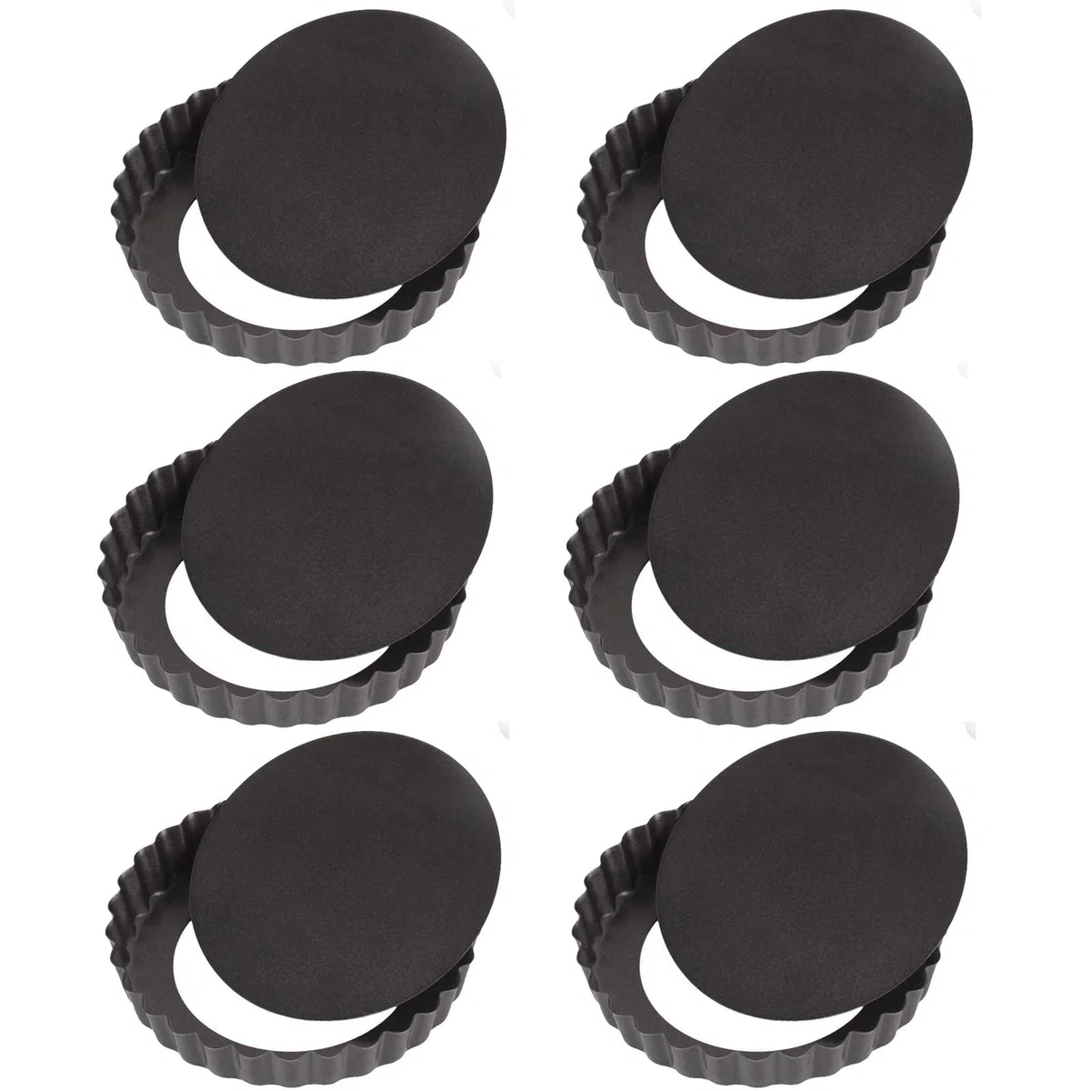 6 Piezas Sartenes Antiadherentes para Quiche, Mini Molde Quiche Antiadherentes Extraíble, Base de Elevación de Acero con Revestimiento Antiadherente, para Tarta, Pizza, Tartas de Queso, Tarta de Huevo