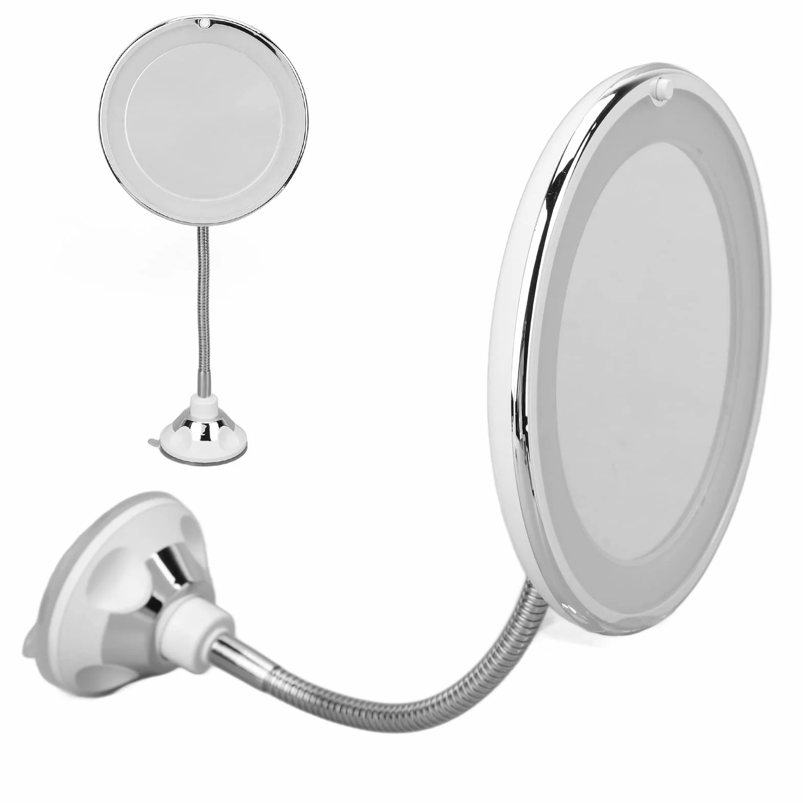 Espejo de Aumento 10X con Luz LED, Ventosa Ajustable, Cuello de Cisne Flexible, para Maquillaje, 38x17x8.2cm, Blanco