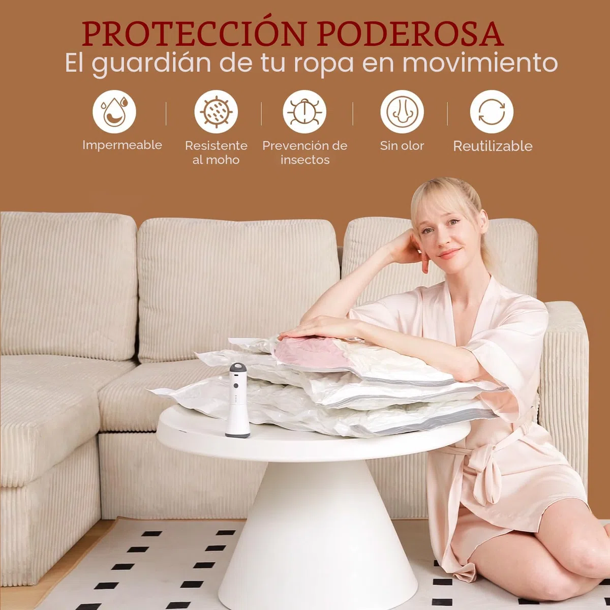 Vacbird Bolsas de Vacío Ropa con Bomba de Vacío Eléctrica Inalámbrica, 12 Bolsas al Vacío para Ropa (4 pequeñas, 4 medianas, 4 grandes), para Guardar Ropa, Ropa de Cama