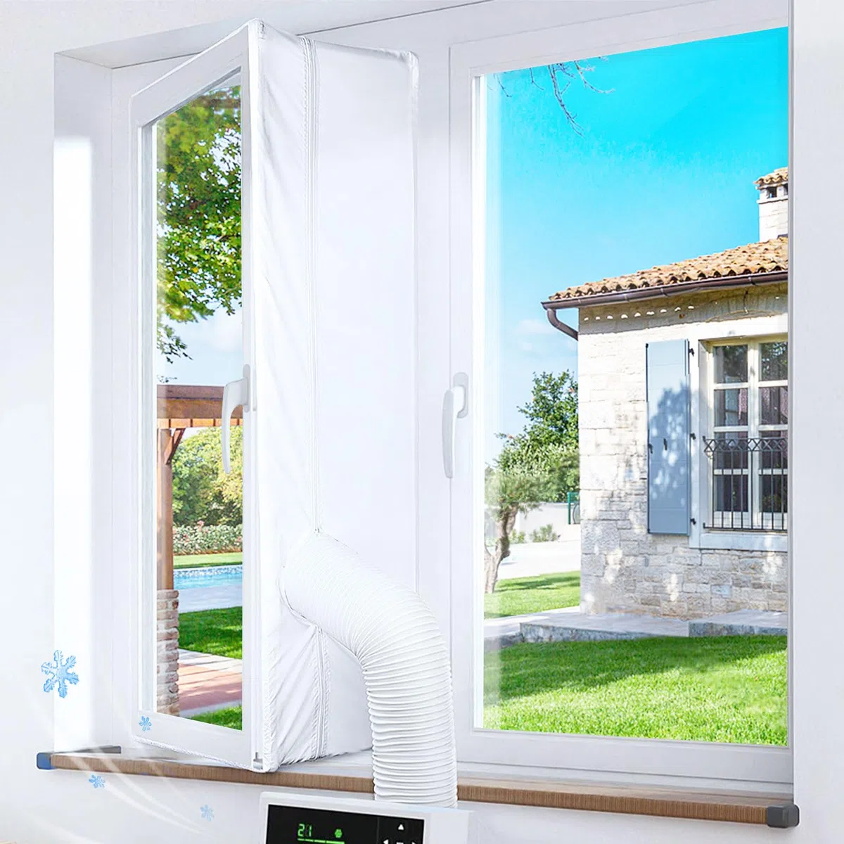 Gruntbear Kit Ventana Aire Acondicionado Portatil, 400CM Sello Ventana Universal para AC Móvil y Secadora AC Window Kit Que Bloquea el Aire Caliente, Fácil Instalación