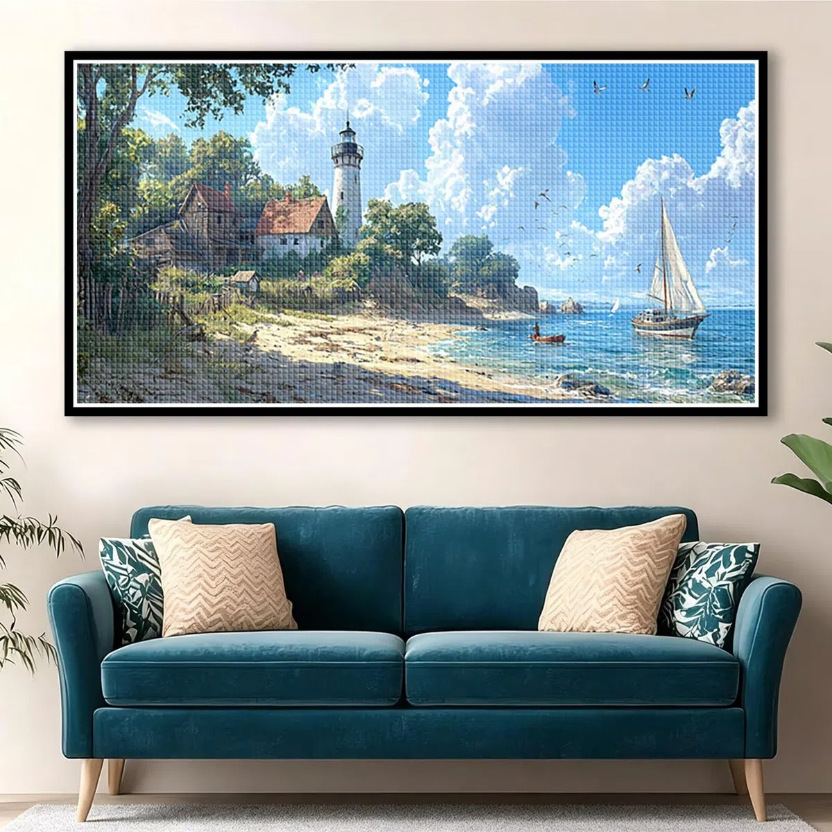 Diamond Painting Grande 200x100cm Faro Diamond Painting Adultos, DIY Océano Pintura de Diamante Manualidades Adultos, 5D Cuadrado Rhinestone Bordado Punto de Cruz para Home Decoration Regalo 0J-893