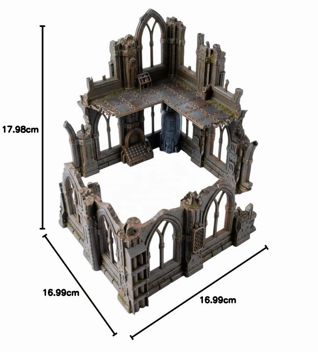 Serie Gothic Ruins - Set 2: Ruina bifurcada con secciones de dos pisos y una sola planta, escala de 28/32 mm
