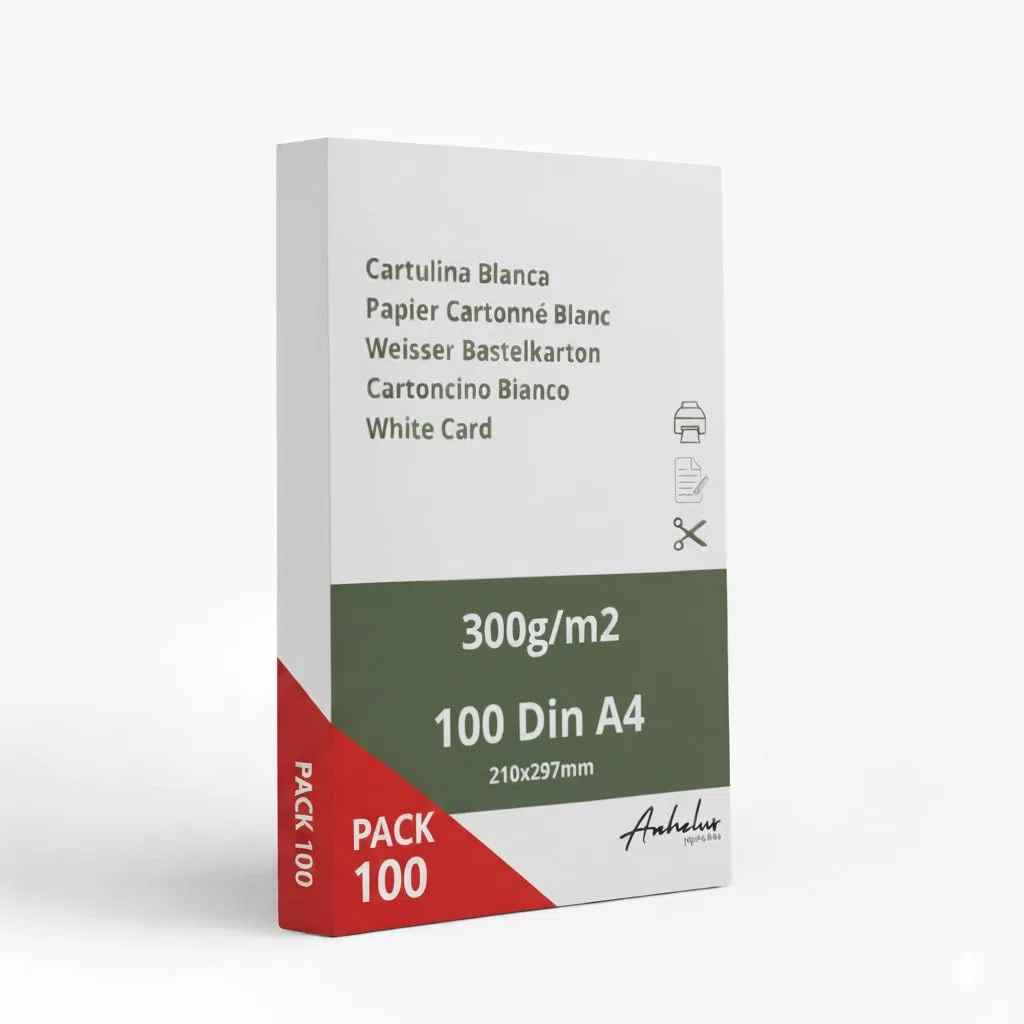 ANHELUS PAPER & DECO | Cartulina A4 Blanca 300gr | Pack 100 Hojas | Cartulina Gruesa Satinada | Para Imprimir, Dibujar, Manualidades, Recortar y Scrapbooking