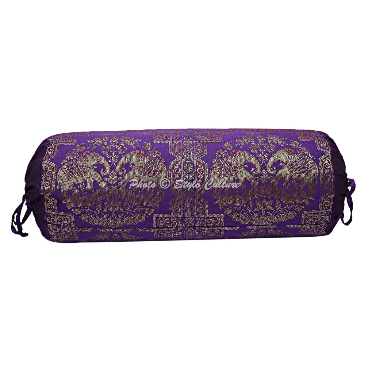 Polidupion Etnico Decorativo Cilíndrica Fundas De Almohadas 70x40 Boho Decorativo Fundas Decorativas para Almohada Bolster Covers Oro Morado Elefante Brocado Largo For Couch (Set of 2)