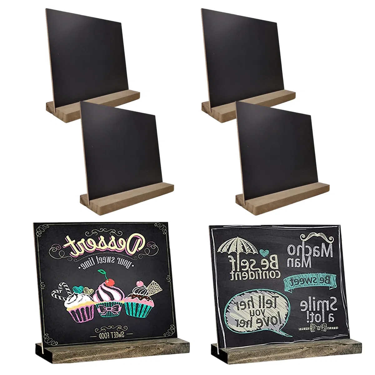 6 Piezas Mini Pizarra Doble Cara con Soporte de Madera 15 x 13cm Pizarras Pequeñas Mini Tablero de Mensajes para Hostelería Bodas Bares Fiestas Decoración Mesa Restaurante Menú Precios