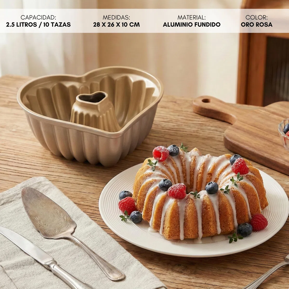 Erreke Molde para Bizcocho con Doble Capa Antiadherente, Amour | Aluminio Fundido Resistente. Savarín Cocción Uniforme. Para Repostería. Flan. Pudín. Gelatina. Para Repostería Casera