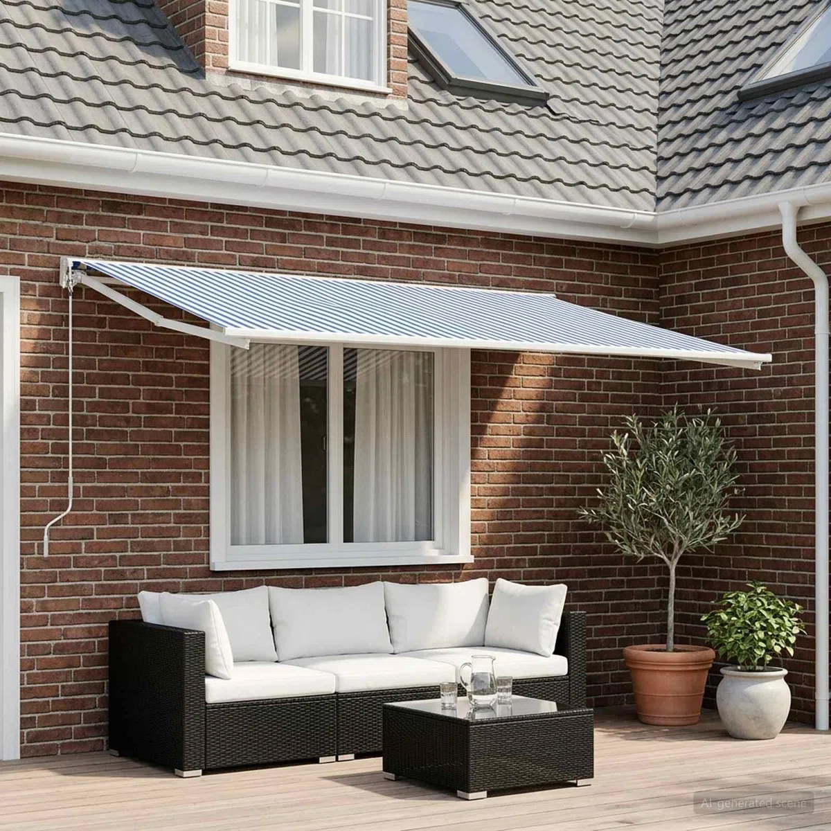 Lona de repuesto toldo azul y blanco, 600 x 350 cm | Poliéster con revestimiento Pu, impermeable, fácil de limpiar, uso al aire libre