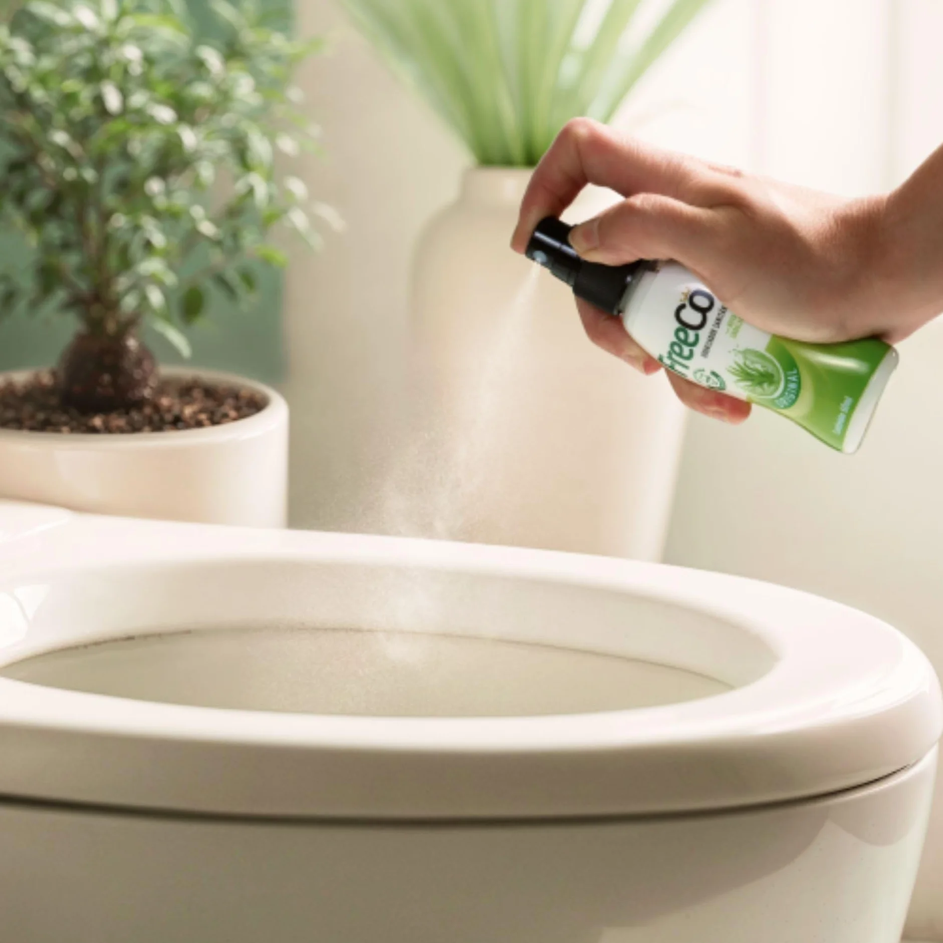 Freeco Spray WC Pre-Uso | Bloquea el Olor Antes de que Empiece con Aceites Esenciales | Hogar, Oficina y Viajes | Pack Variado 4x60ml: Manzanilla, Manzana y Canela, Secreto, Suave