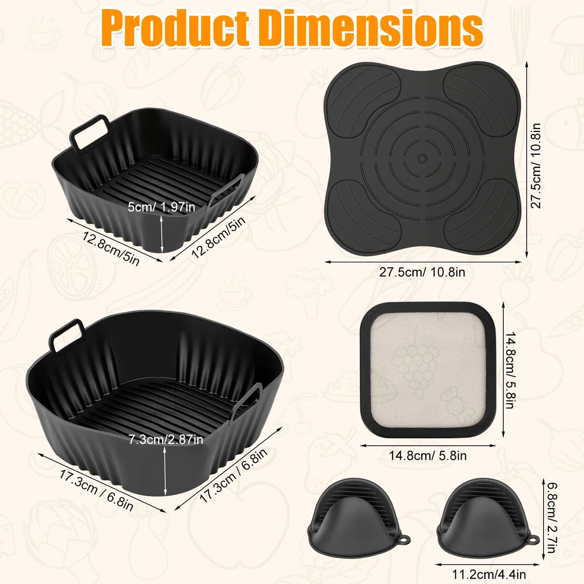 SelfTek 6 Piezas Airfryer Accesorios para Ninja CRISPi FN101EU – con 2 moldes de Silicona, protección contra Salpicaduras, Guantes de Silicona, Alfombrillas de Silicona para Accesorios Ninja Crispi