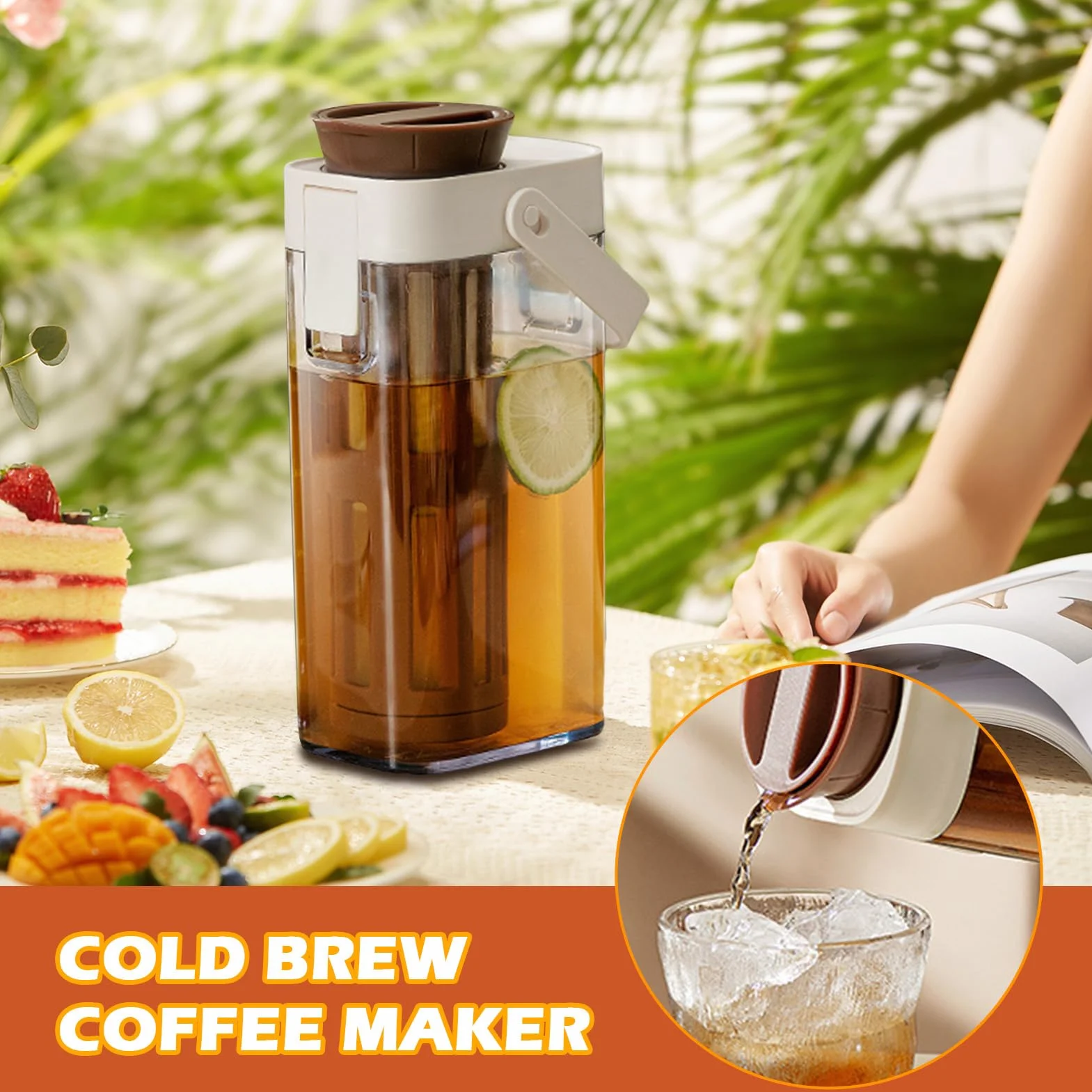 Cold Brew Coffee Maker, Iced Tea Pitcher Brewer, 9,06 x 4,96 x 3,5 pulgadas Tarro de resistente con asa Ideal para té helado, limonada, hogar, trabajo y bebidas de verano