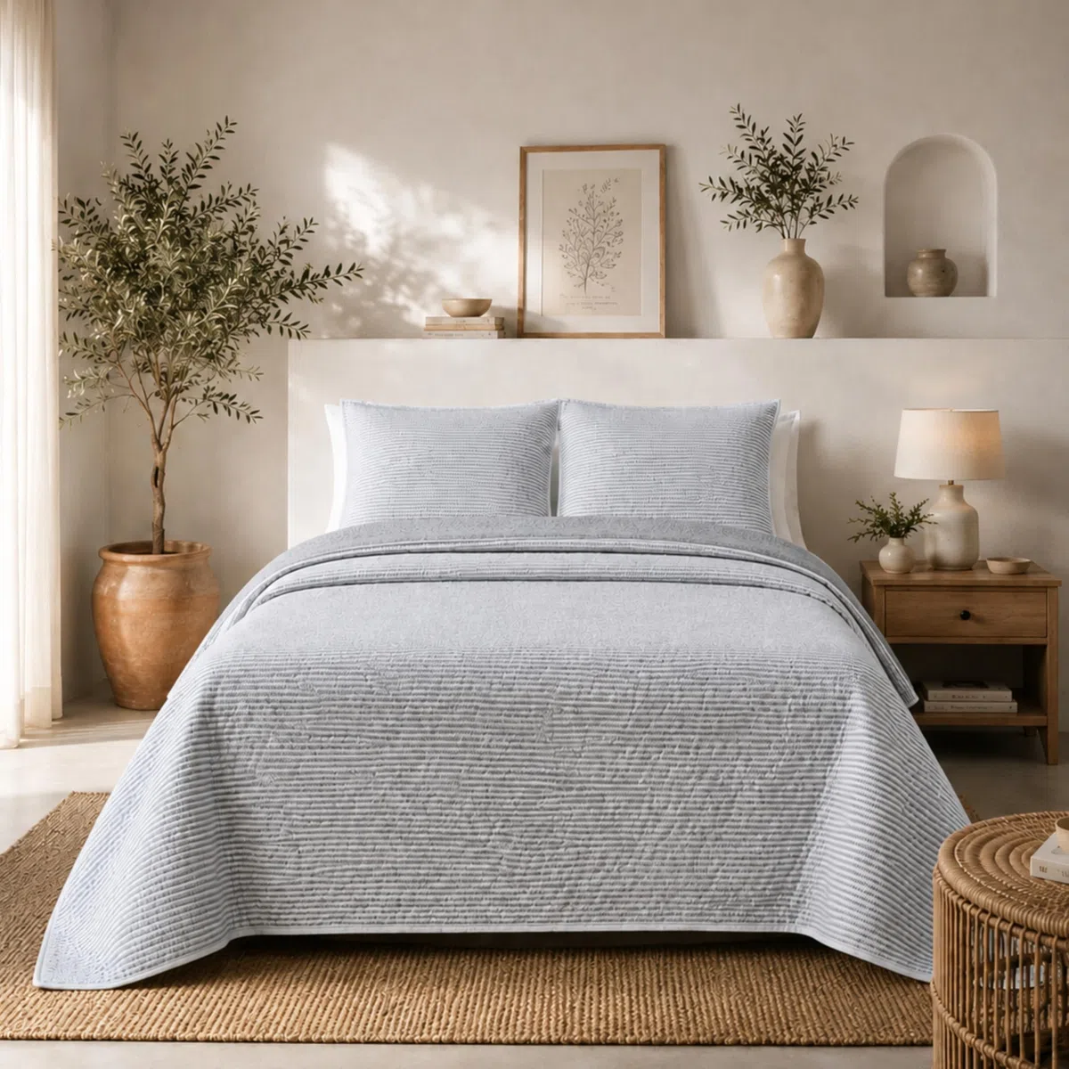 MONTSE INTERIORS Colcha Cama 150/160/180 de Verano Reversible con Cuadrantes | Cubrecama Ligero de Microfibra Acolchada para Cama | Bouti | Colcha Suave, Transpirable para Primavera y Entretiempo