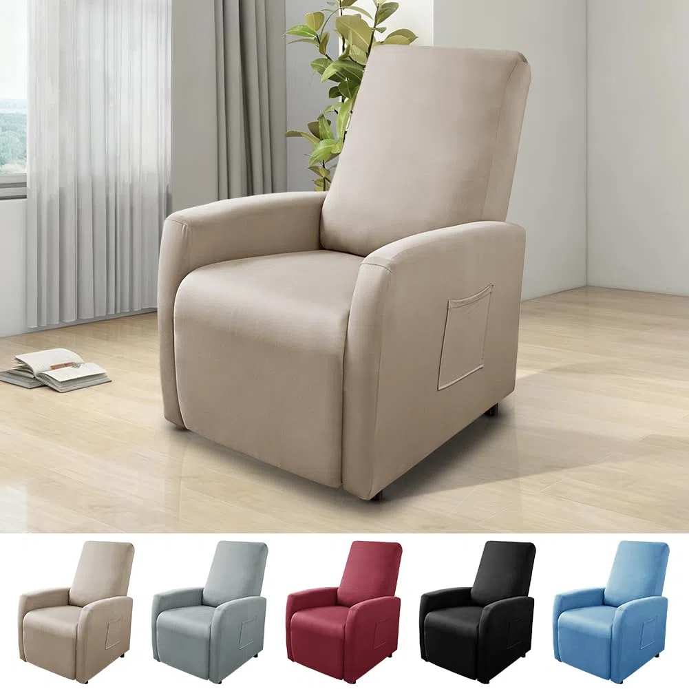 Funda Elástica para Sillón, con Bolsillos, Impermeable, Funda de Sillón Relax, Sillon Relax Reclinable, Fundas para Sillones Todo Incluido, 4 Piezas Extraíbles y Lavables Fundas Protector, Moca Clara