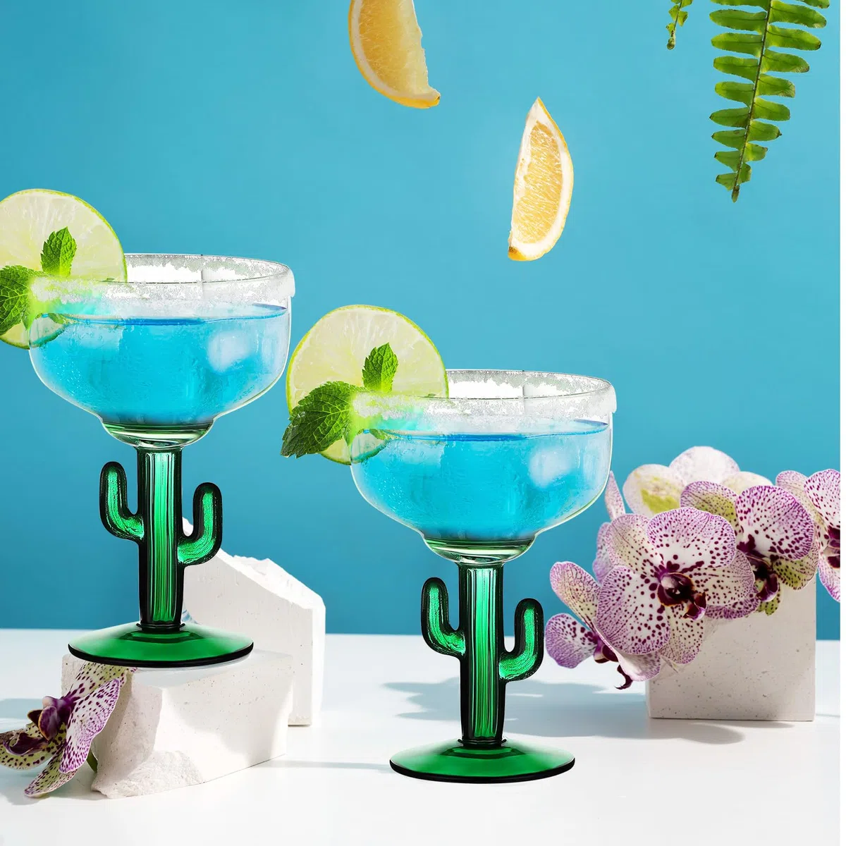 2 vasos de cactus para margarita, vasos de cóctel duraderos de cactus, cristalería de cactus sin plomo, vasos de cóctel únicos con temática de plantas congeladas