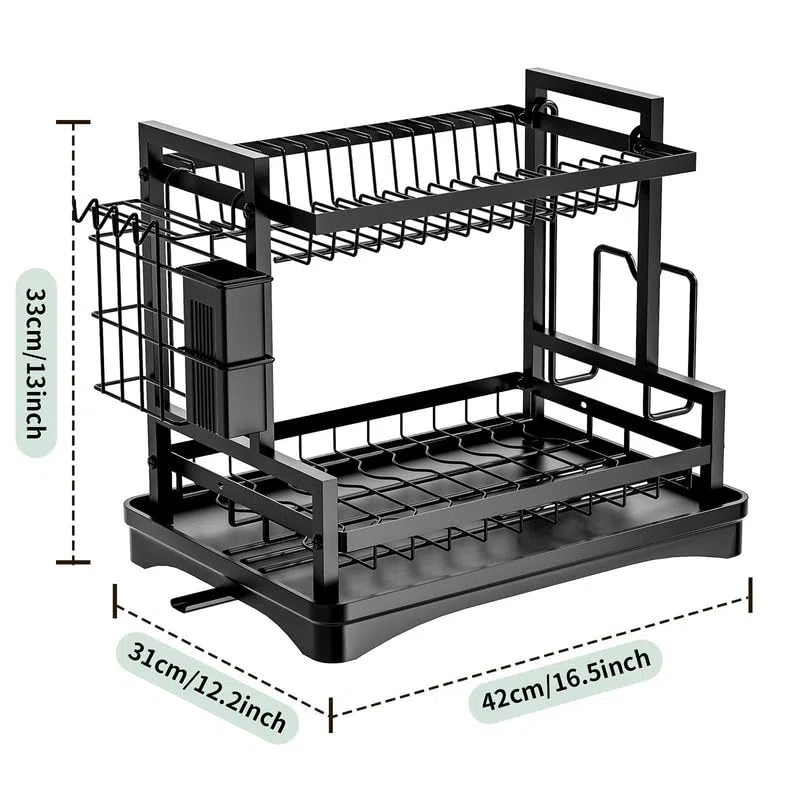 Escurreplatos sobre El Fregadero, Escurridor De Acero Al Carbono De Gran Capacidad, Organizador De Cocina Multifuncional De 2 Niveles Y Almacenamiento para Platos, Cuencos Y Cubiertos