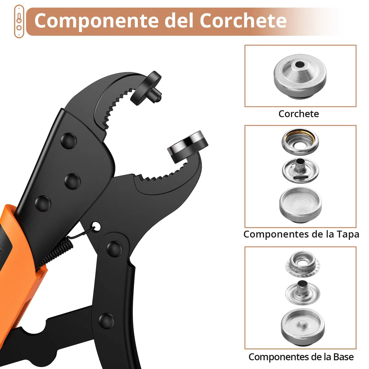 Kamtop Kit de Corchetes de Presión de 30 Pares con Alicates Botones a Presión Metálicos con 3 Bases Intercambiables Guantes para Hacer Agujeros en Cuero Cinturones Lona Vaqueros