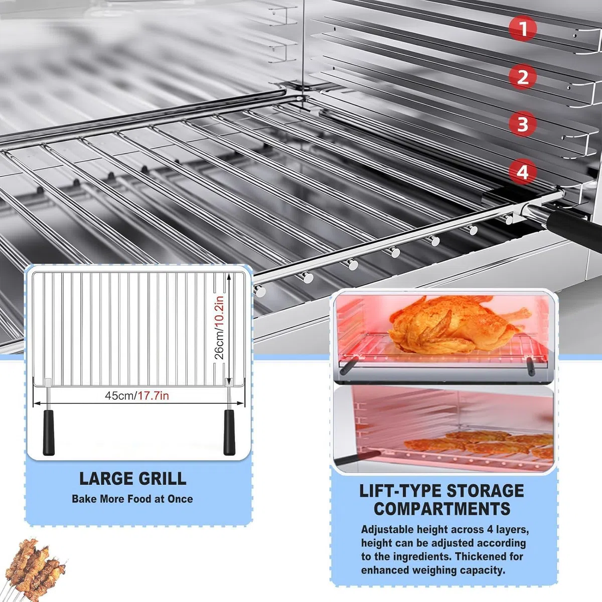 Asador Salamandra, Grill Eléctrico Raclette para Derretir Queso, Horno Tostador Comercial de Pared de Acero Inoxidable 50℃-300℃ para Queso, Bistec y Carne