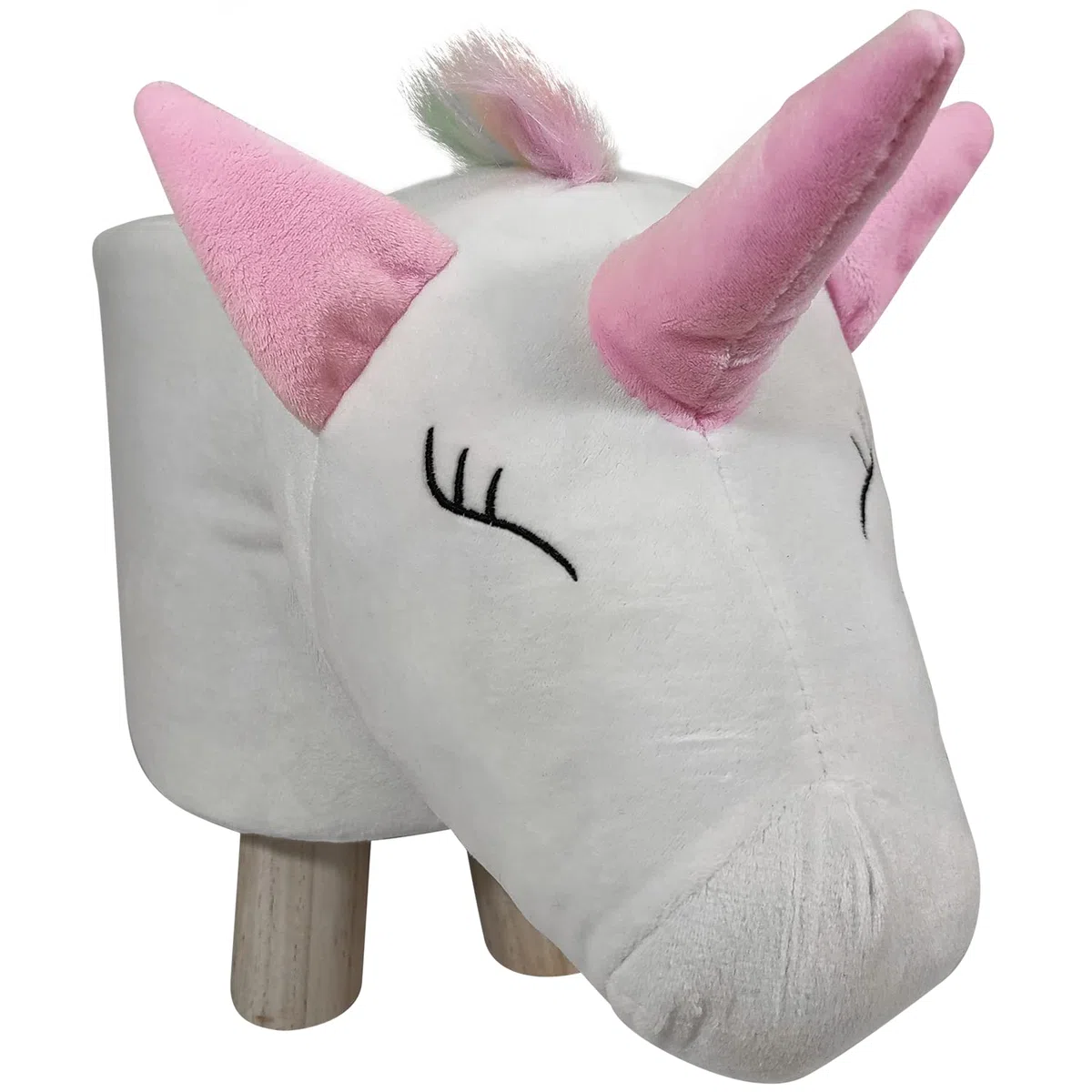 Reposapiés Puff Animal Unicornio Alto 28 cm - Piel de ante impermeable Pies de madera maciza de calidad.