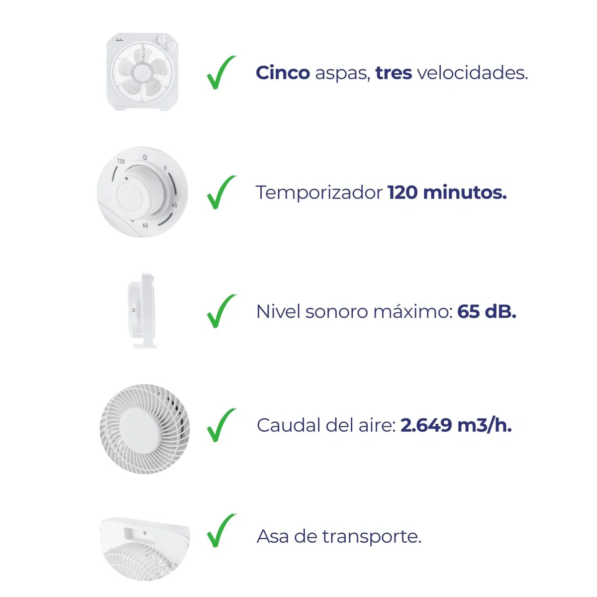 JATA JVVS3116 - Ventilador de Suelo 45W con Temporizador 120 min, Ventilador de Piso 5 Aspas, 3 Velocidades, Rejilla Giratoria, Ventilador Potente y Compacto