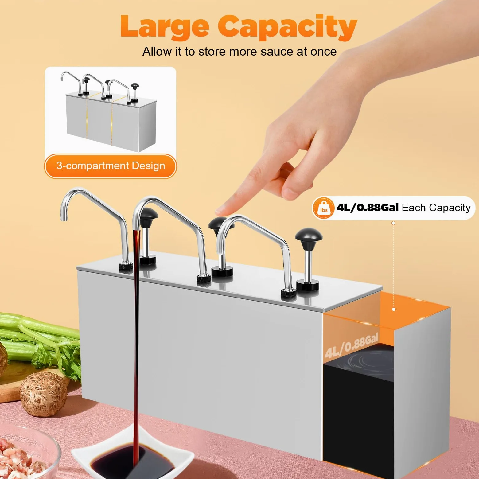 Dispensador de salsas de acero inoxidable, dispensador de salsa, para ketchup mayonesa (3 x 4 L)