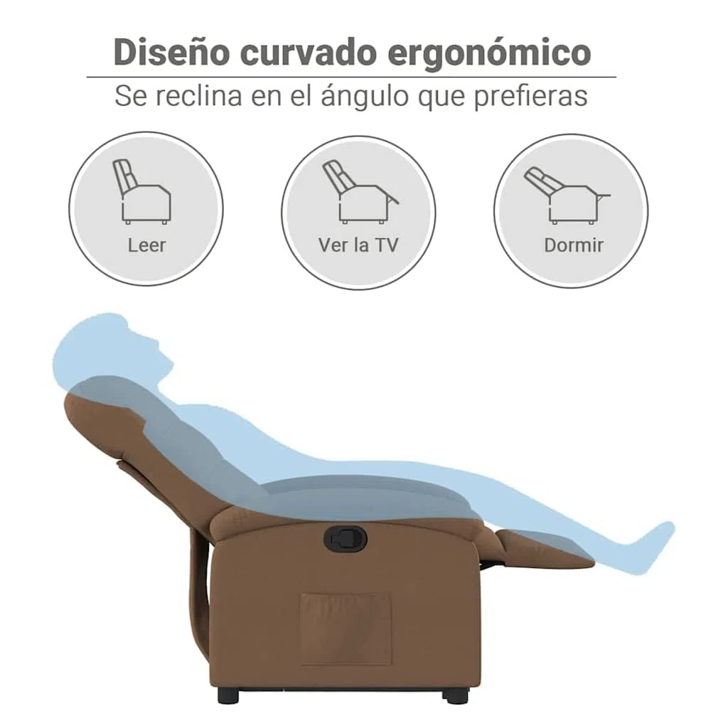 vidaXL Sillón Reclinable Elevable, Silla con Respaldo Reposabrazos, Sillón de Relax Descanso, Asiento Ajustable para Ancianos, Tela Marrón
