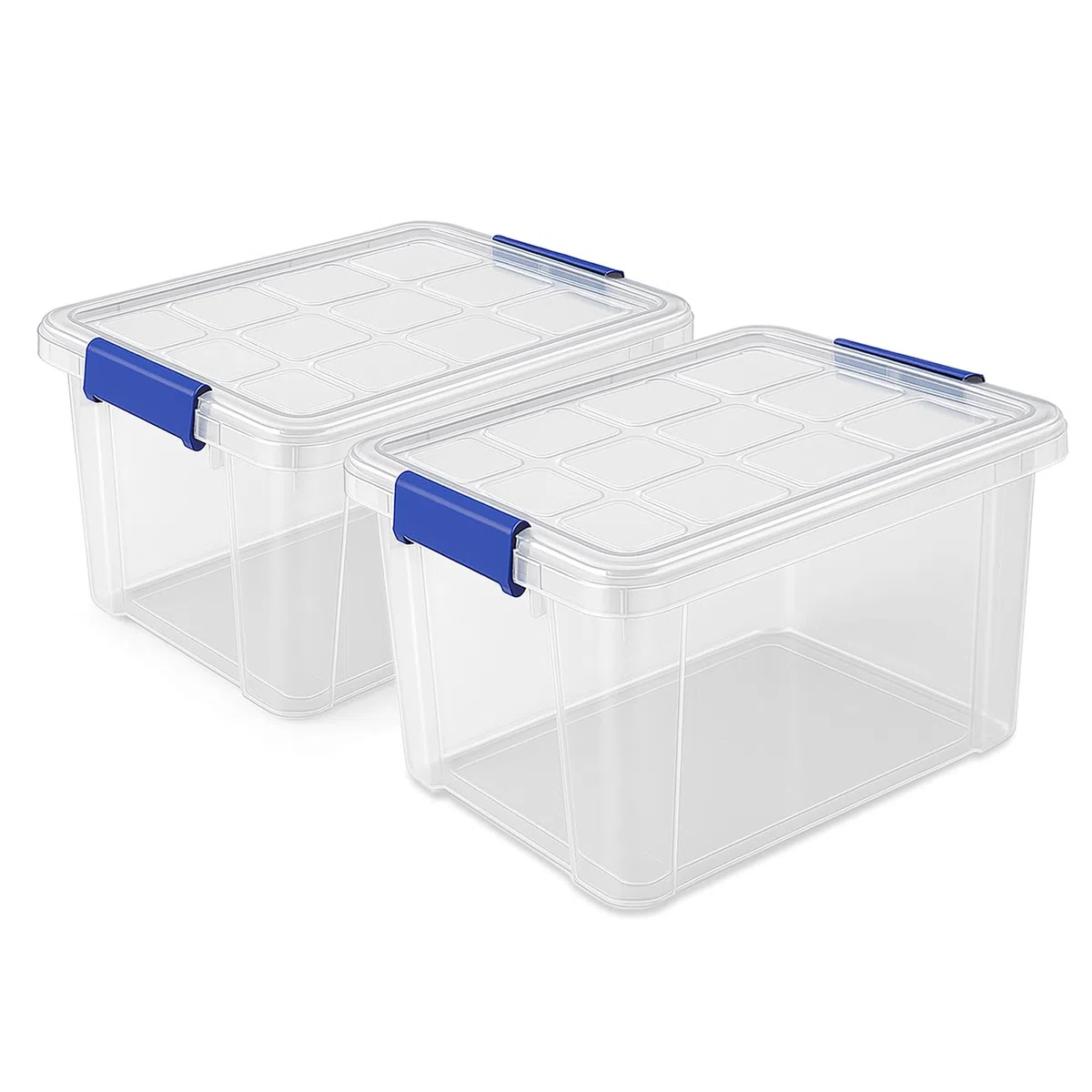 TIENDA EURASIA – Cajas Almacenaje Plastico | Pack de 2 | Plástico PP | Transparente | Con Tapa | Cierres Herméticos Laterales a Presión Color Azul | Medidas 42x36x25 cm (25 Litros)