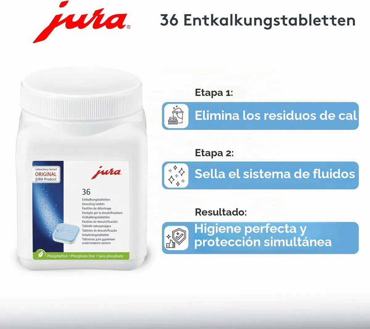 Jura Starter Pack, 25 pastillas de limpieza (3 fases) + 36 pastillas descalcificadoras + 180 g limpiador de sistema de leche