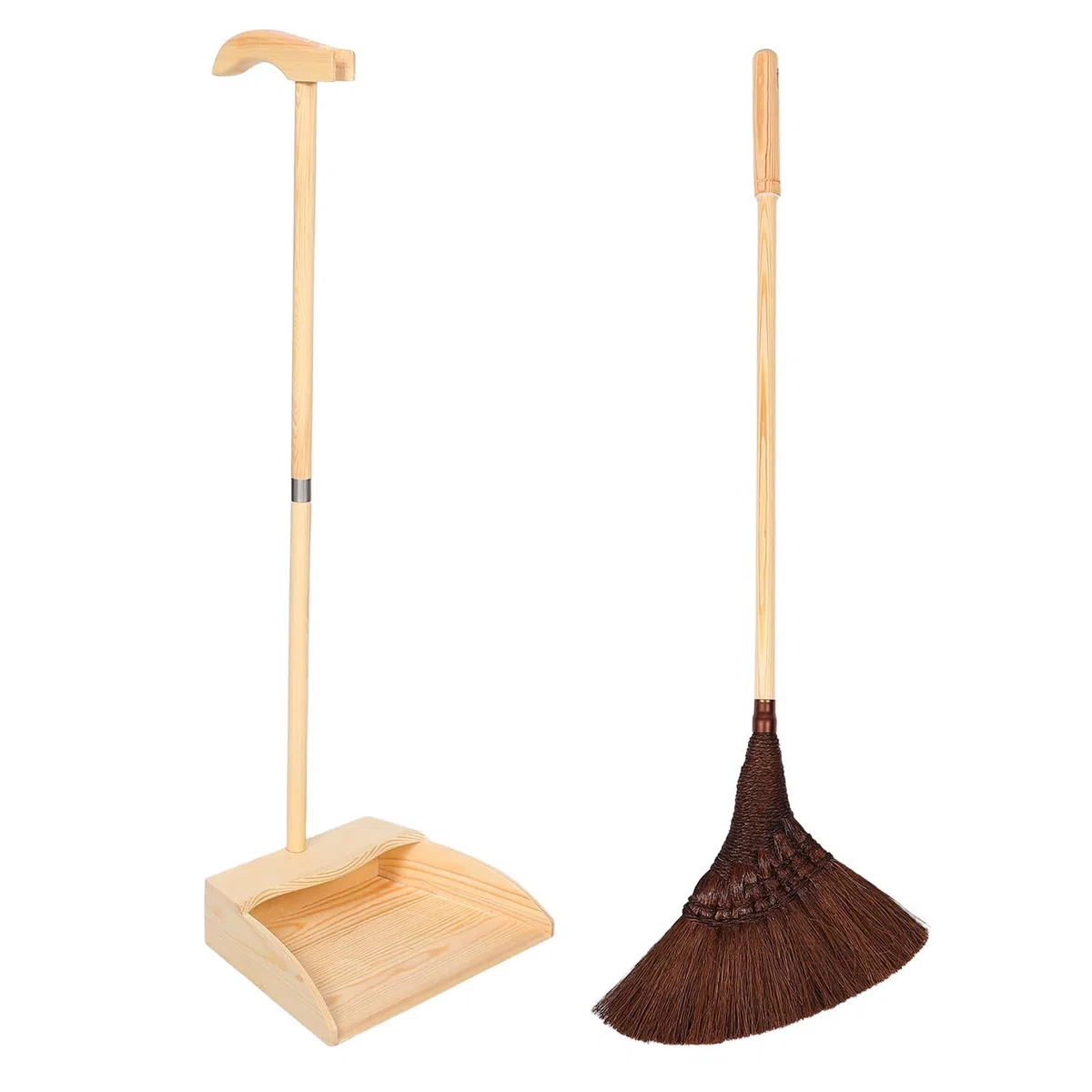 Juego de Broom y Recogedor de Madera Diseño Artesanal Vintage, para Limpieza sin Rayones en Hogar y Garaje