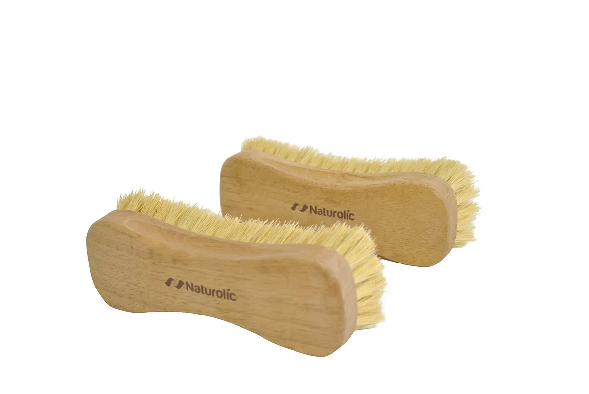 Juego de cepillos de madera natural para fregar | Mango de madera | Cerdas Tampico | Productos de limpieza ecológicos | Paquete de 2