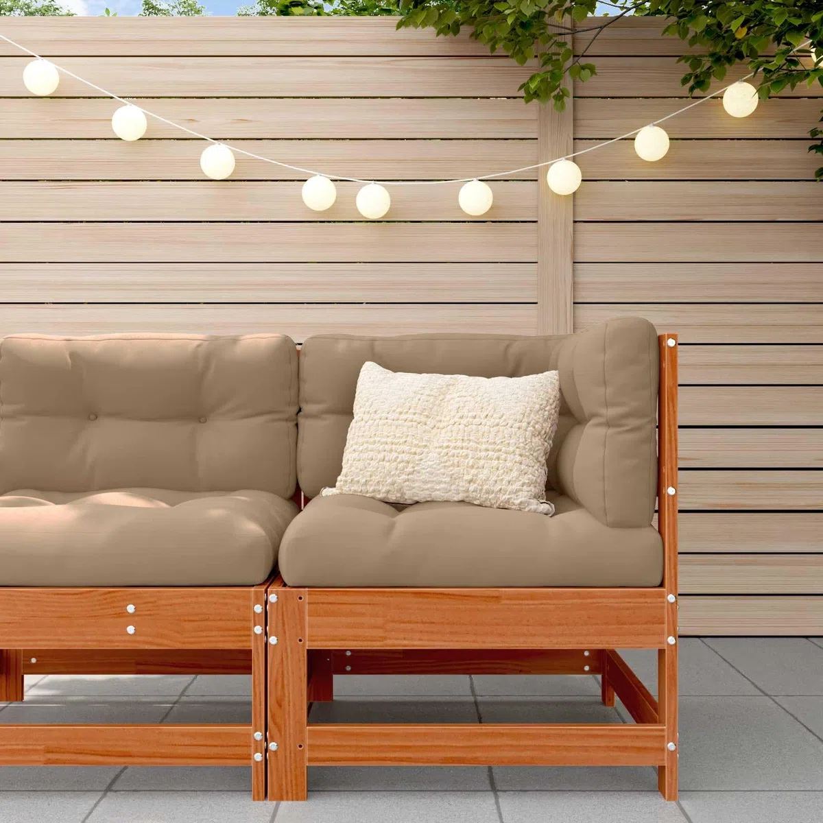 Sofá modular de jardín de pino como sofá esquinero de madera maciza de pino para la terraza con muebles de jardín de pino macizo en diseño de listones