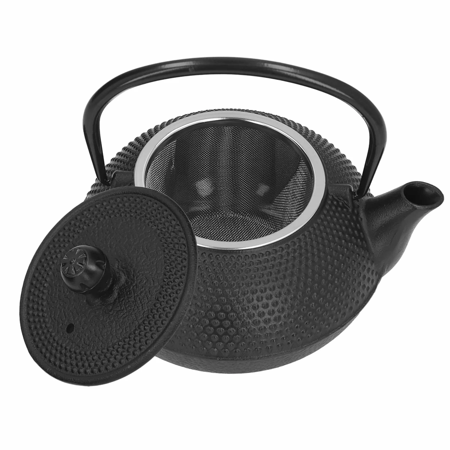 Aramox Juego de Tetera de Hierro Fundido, Juego de Tetera Japonesa de 800 Ml con 2 Tazas, de Hierro Fundido para Hervir y Preparar, de Estufa Negra Grabada para Amantes del té, Uso Familiar