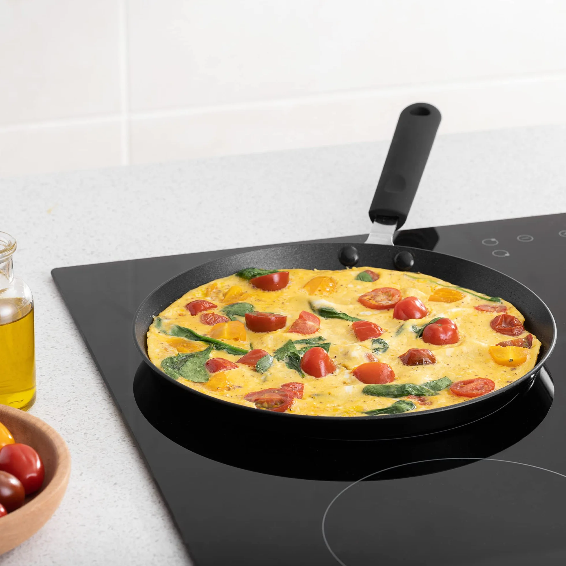 Navaris Sartén para Crepes - Sartén Antiadherente para Crepes Tortitas filloas Huevos - Crepera Plana Apta para inducción - 26CM de diámetro